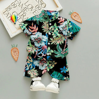 Kinder Sommer-Zweiteiler: Blumenhemd & Strandshorts im Urlaubsstil