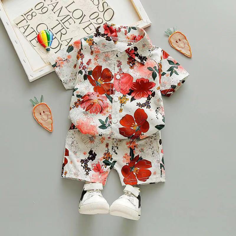 Kinder Sommer-Zweiteiler: Blumenhemd & Strandshorts im Urlaubsstil