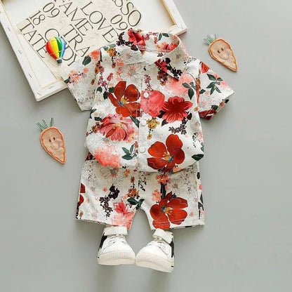 Kinder Sommer-Zweiteiler: Blumenhemd & Strandshorts im Urlaubsstil