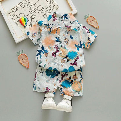 Kinder Sommer-Zweiteiler: Blumenhemd & Strandshorts im Urlaubsstil