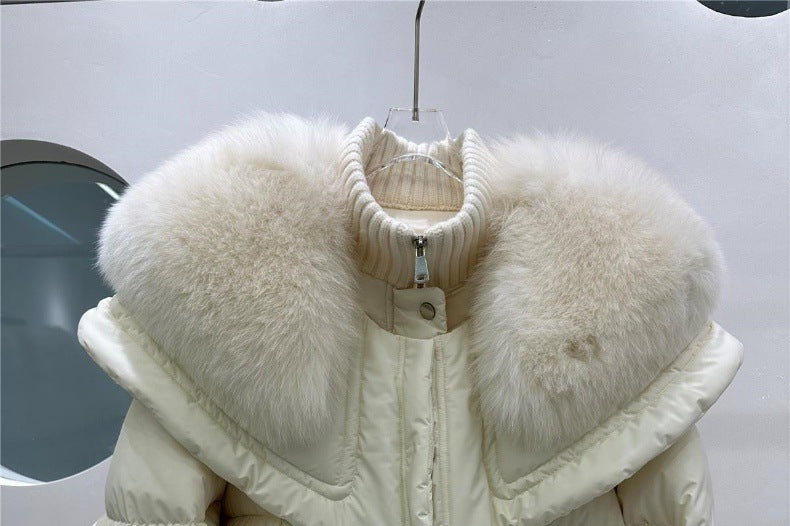 Doudoune courte en duvet de canard blanc avec col en fourrure de renard haut de gamme pour femme, manteau léger de luxe, ample et chaud