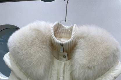 Doudoune courte en duvet de canard blanc avec col en fourrure de renard haut de gamme pour femme, manteau léger de luxe, ample et chaud