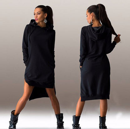 Irregular Hooded Sweatshirt Dress