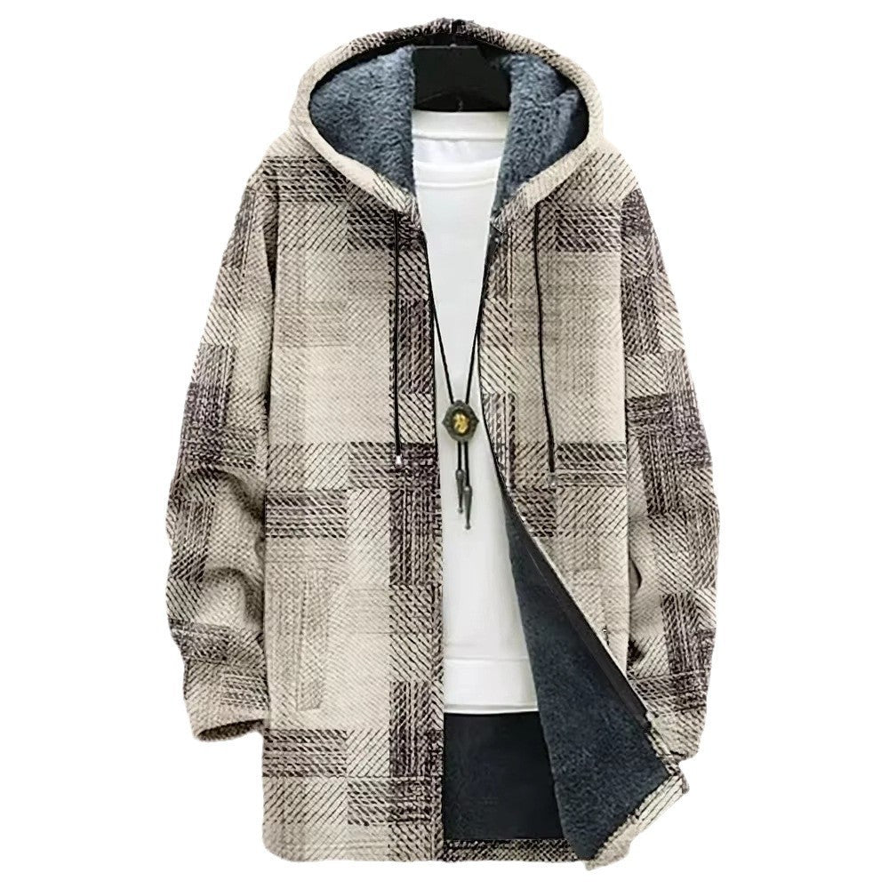 **Cardigan à capuche imprimé numérique pour homme, trench-coat mi-long**