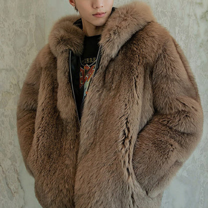 Men's Imitation Fox With Plush Fur Coat