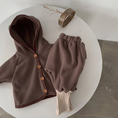 Babykleidung mit Fellfutter, Babyanzug, Kapuzenjacke, Mantel, Lange Hosen, 2-teilig