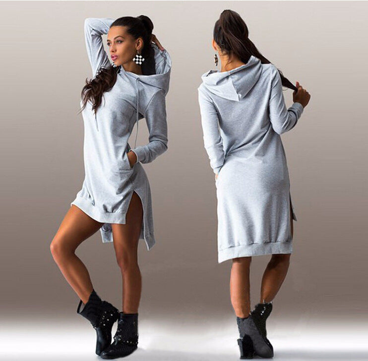 Irregular Hooded Sweatshirt Dress