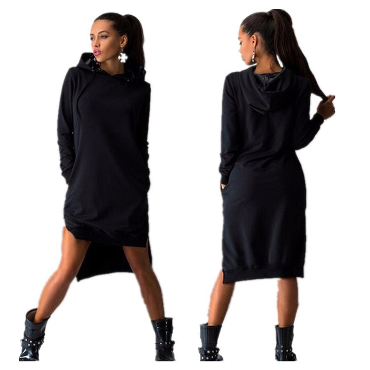 Irregular Hooded Sweatshirt Dress