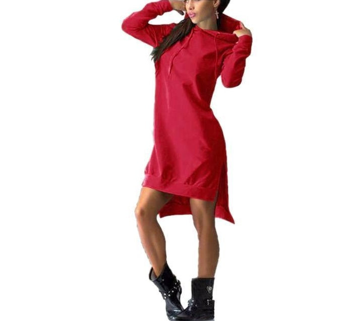 Irregular Hooded Sweatshirt Dress