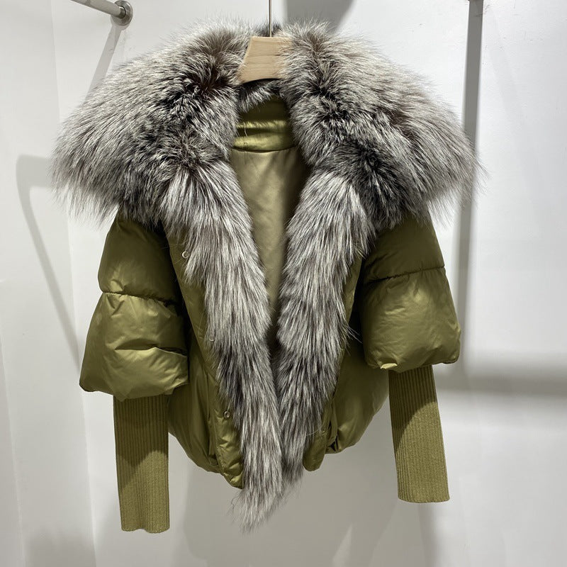 Veste de luxe en duvet d'oie et fourrure de renard pour femme