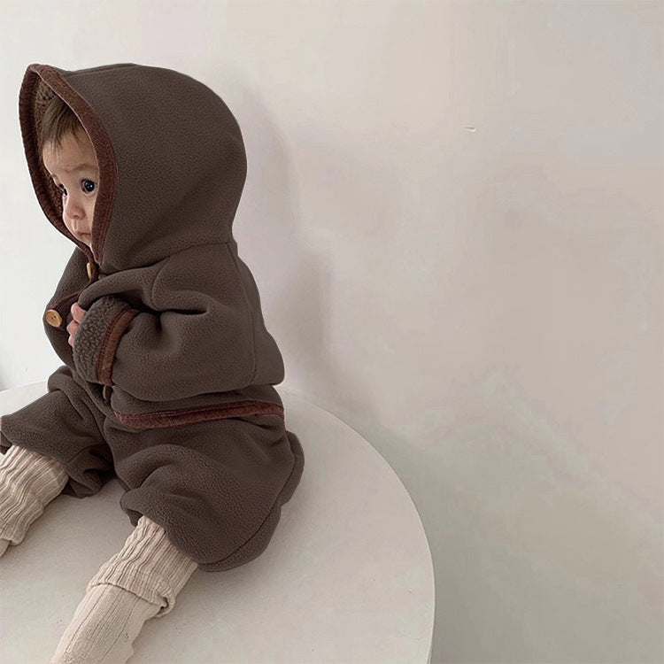 Babykleidung mit Fellfutter, Babyanzug, Kapuzenjacke, Mantel, Lange Hosen, 2-teilig