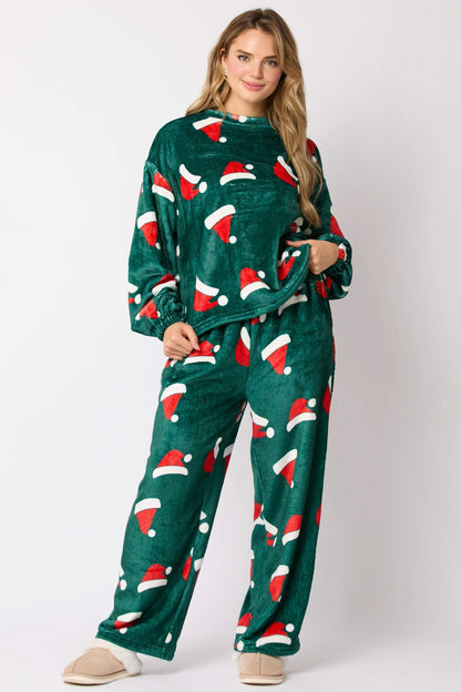 **Damen Flanell-Pyjama Set 2025: 2-teilig, Langarm, Santa Claus Design**