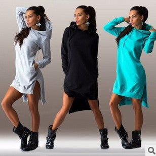 Irregular Hooded Sweatshirt Dress