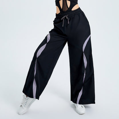 **Mode sportive : Pantalon tissé ample, taille haute,cordon de serrage, contraste de couleurs**