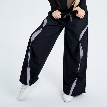 **Mode sportive : Pantalon tissé ample, taille haute,cordon de serrage, contraste de couleurs**