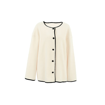 **Manteau surdimensionné en laine d'agneau beige Rundhals Wärmender**