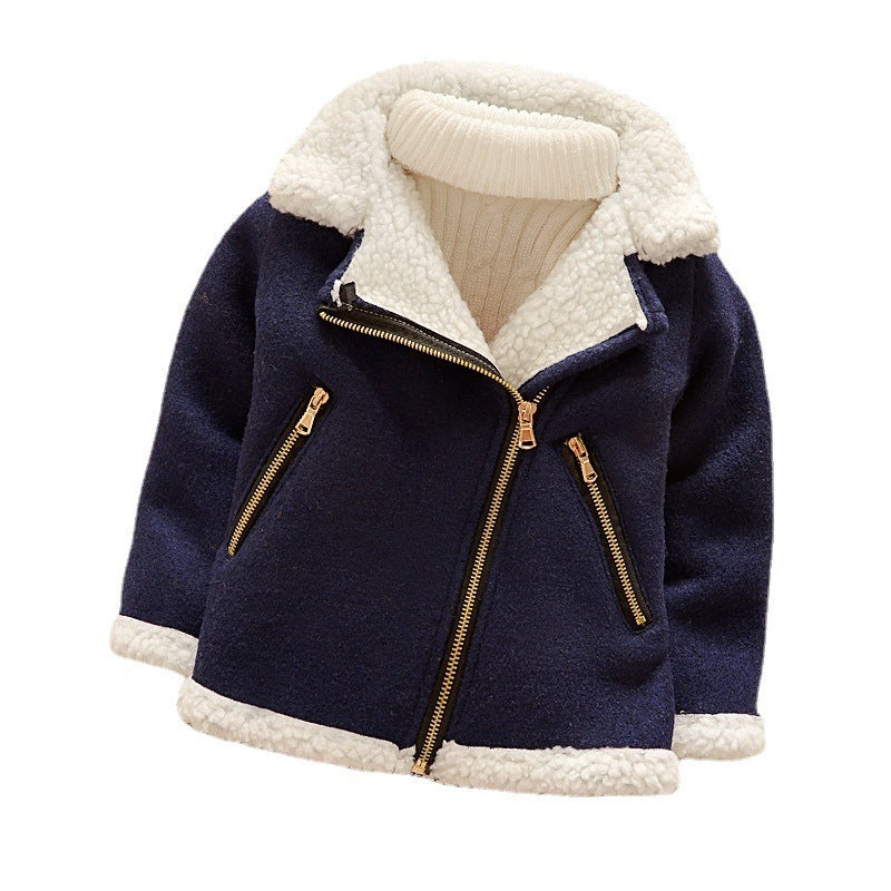 **Kinder Dicke Fleece-Wolljacke aus Lammwolle**