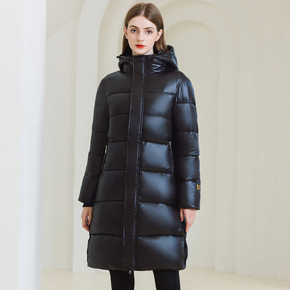 Winter Warmer Kapuzenmantel mit Taschen Mode Einfache Lange Baumwolljacke Einfarbige Oberbekleidung Damenbekleidung