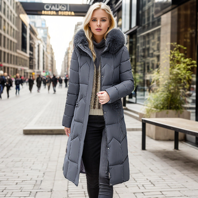 Damen Winter Long Coat mit Fellkragen