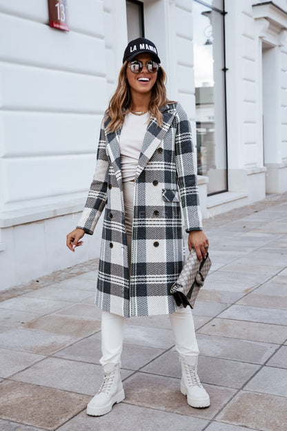 European Plaid Wool Coat