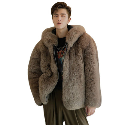 Men's Imitation Fox With Plush Fur Coat