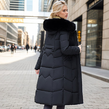 Damen Winter Long Coat mit Fellkragen