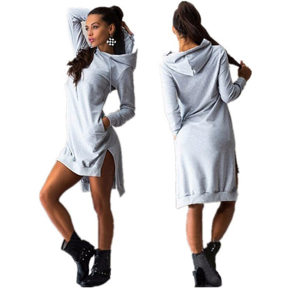 Irregular Hooded Sweatshirt Dress