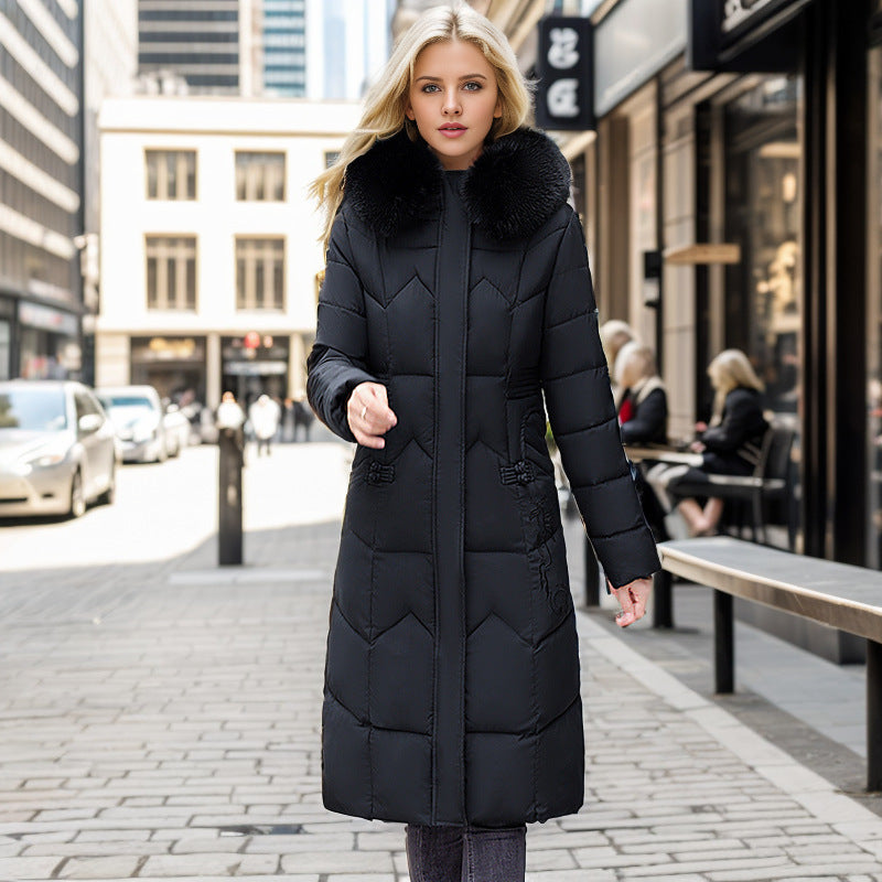 Damen Winter Long Coat mit Fellkragen