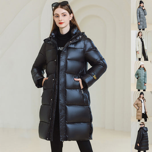 Winter Warmer Kapuzenmantel mit Taschen Mode Einfache Lange Baumwolljacke Einfarbige Oberbekleidung Damenbekleidung