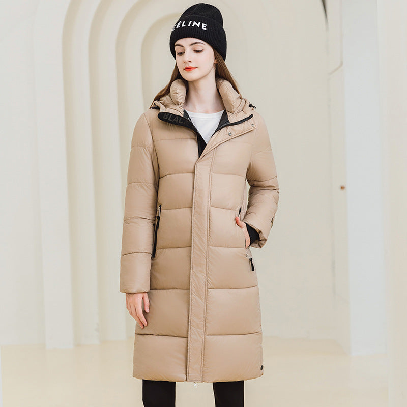 Winter Warmer Kapuzenmantel mit Taschen Mode Einfache Lange Baumwolljacke Einfarbige Oberbekleidung Damenbekleidung