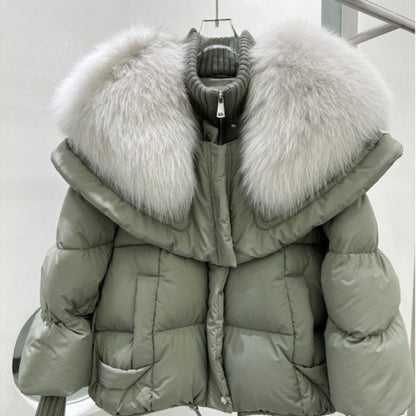 High-end Fox Fur Collar White Duck Down Short Down Jacket Female Light Luxury Loose And Warm Puffer Jacket Coat