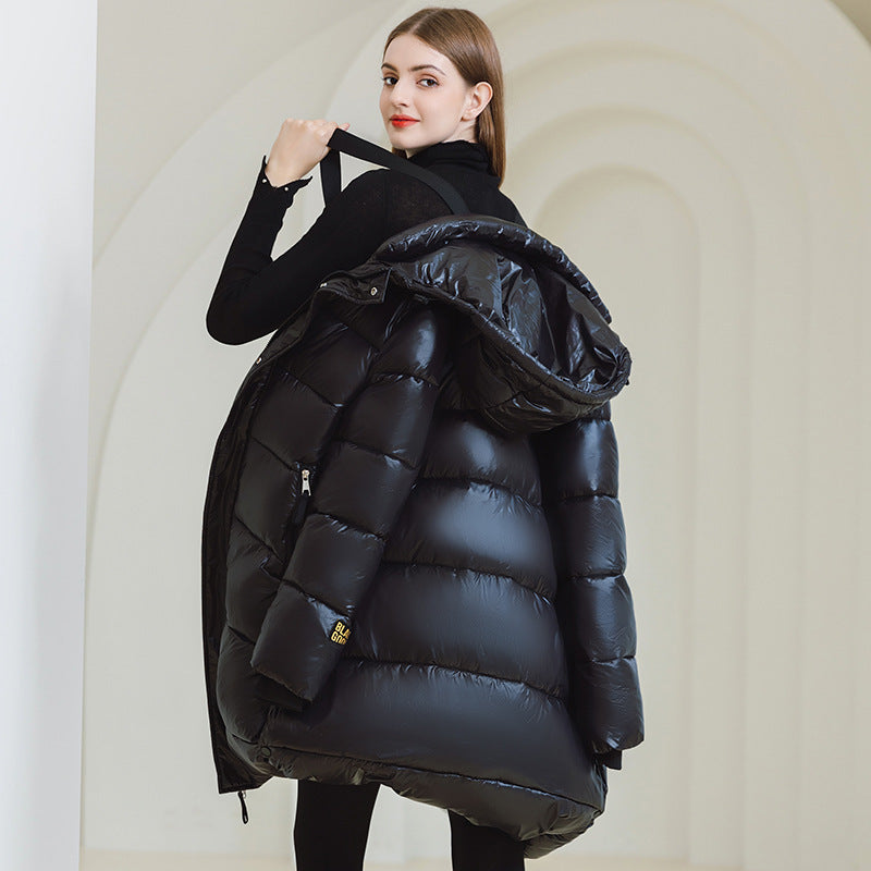 Winter Warmer Kapuzenmantel mit Taschen Mode Einfache Lange Baumwolljacke Einfarbige Oberbekleidung Damenbekleidung