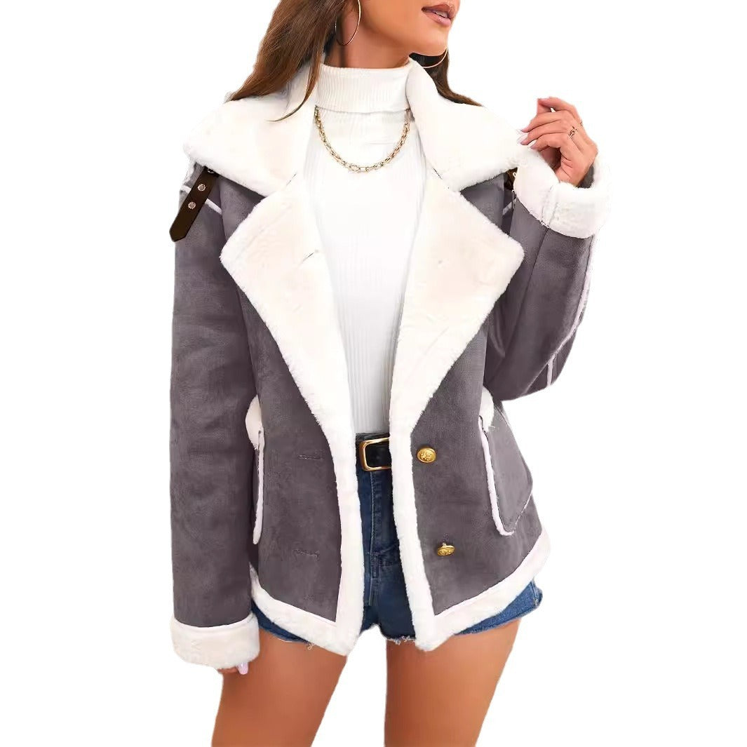 **Veste en peluche à col polo tendance : Veste décontractée chaude pour l'hiver**