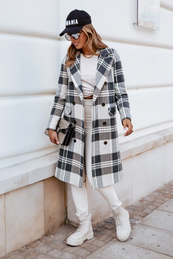 European Plaid Wool Coat