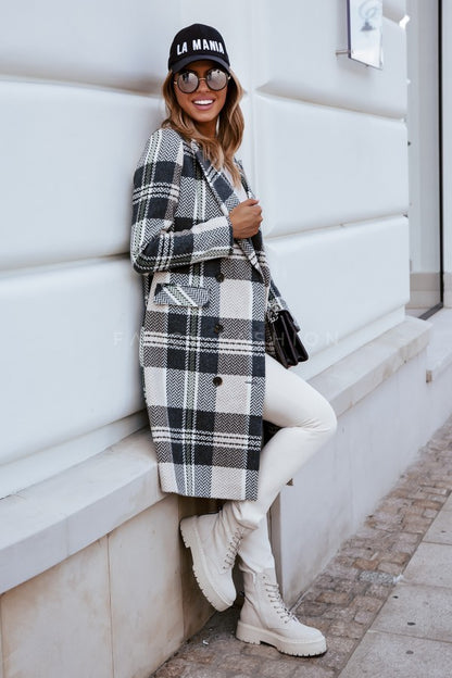 European Plaid Wool Coat