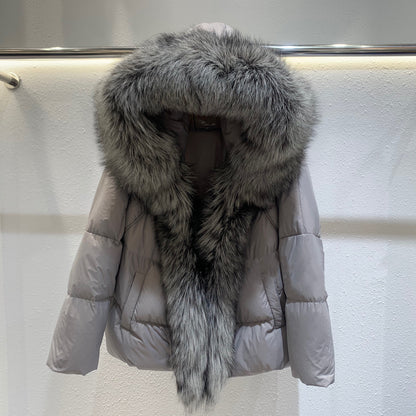 **Veste en duvet pour femmes avec grand col en fourrure de renard**