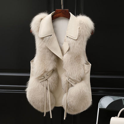 Fur Vest Short Coat Autumn And Winter New Patchwork Winter Fox Fur Jacket Women Short Artificial Fur Coat Elegant Female Warm Vest