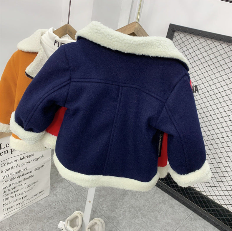 **Kinder Dicke Fleece-Wolljacke aus Lammwolle**