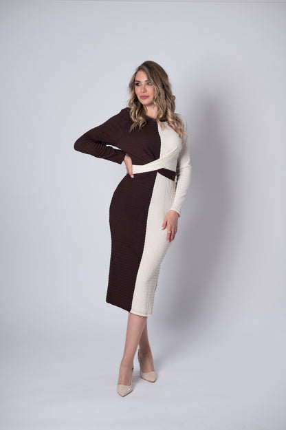 Zweifarbiges Midi-Kleid