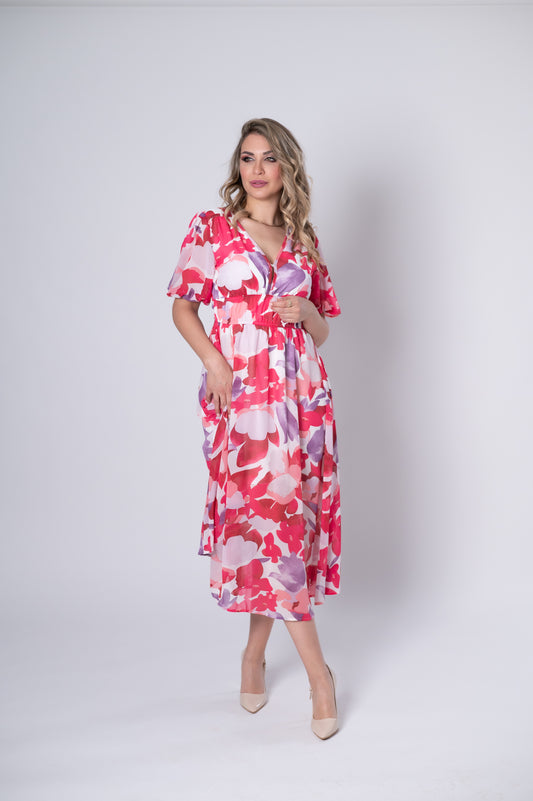 Gedrucktes Maxikleid mit kurzen Ärmeln