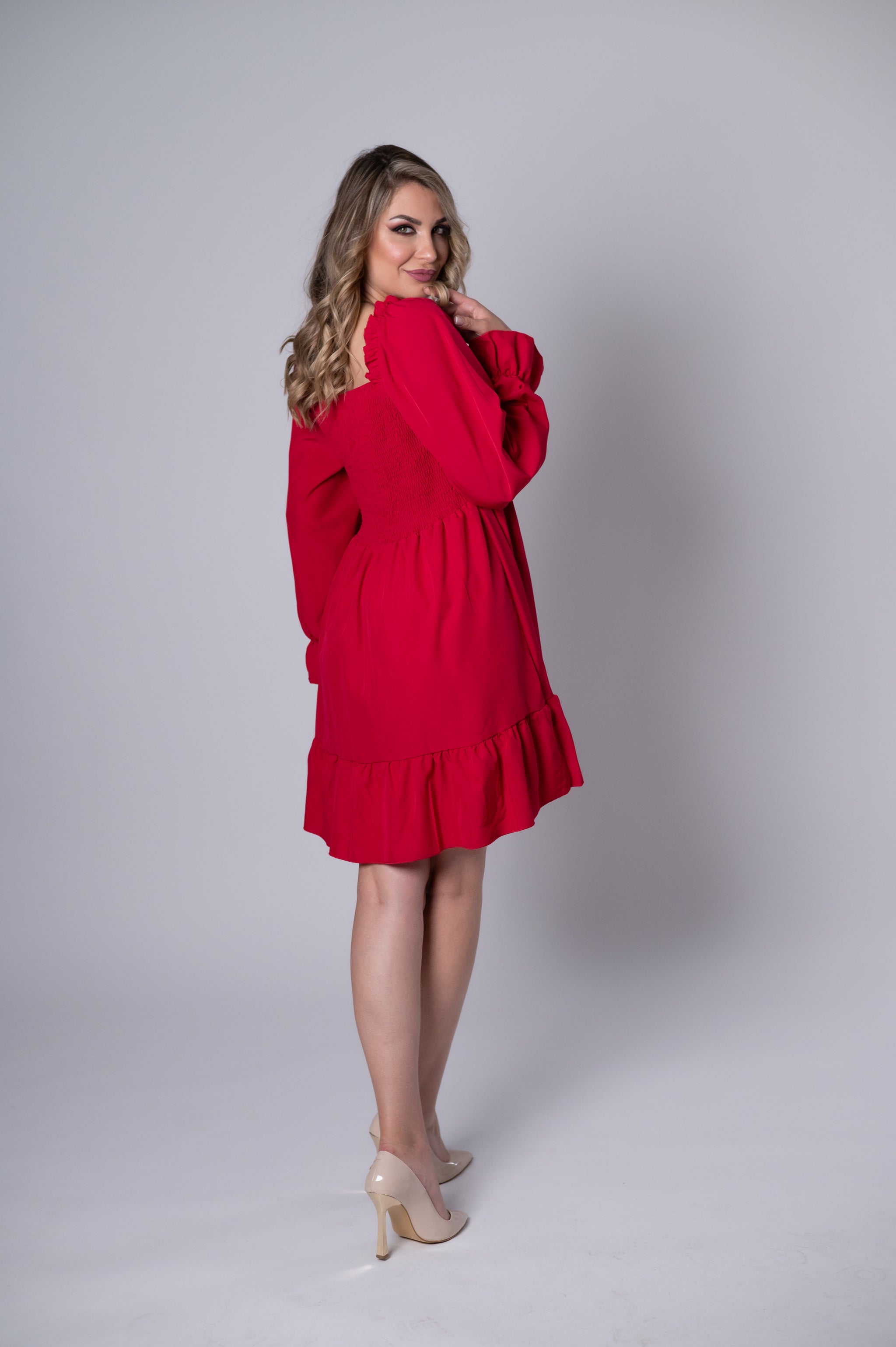 Wickelkleid in Bordeaux mit Gürtel