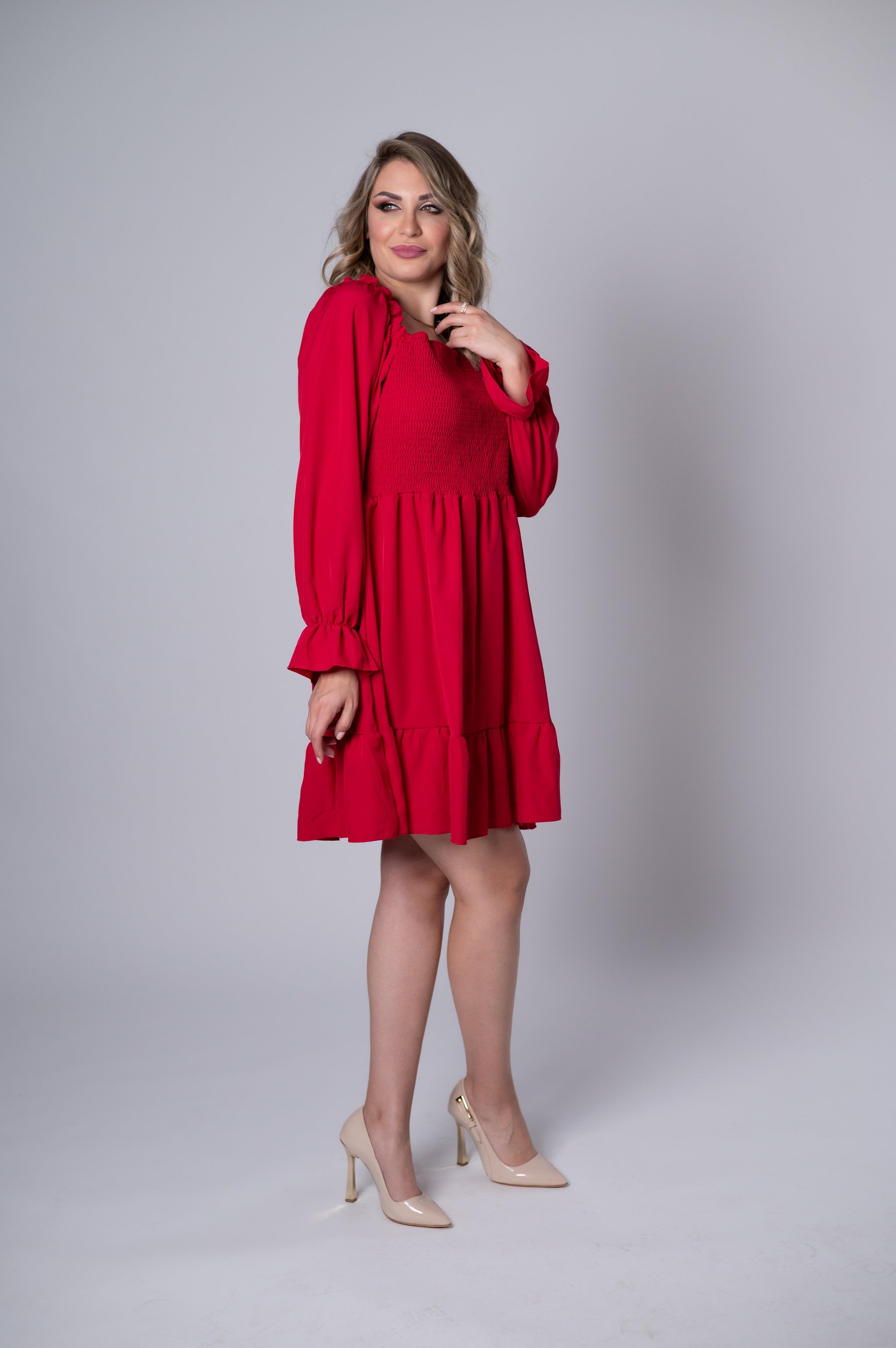 Wickelkleid in Bordeaux mit Gürtel
