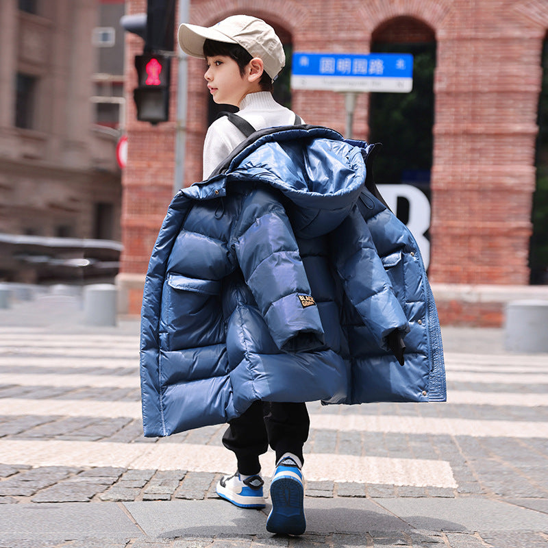 **Jungen Daunenjacke: Lange, Modische Knielang im Westlichen Stil**