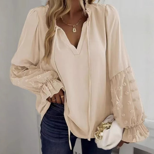Einfarbiges Jacquard-Langarm-Top