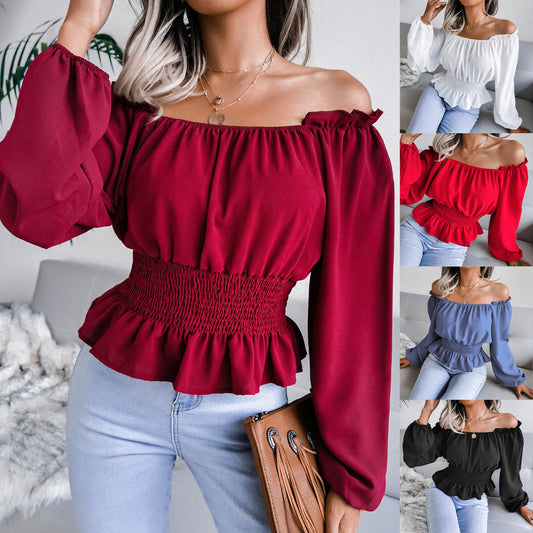 Chiffon-One-Shoulder-Pullover mit Rüschen