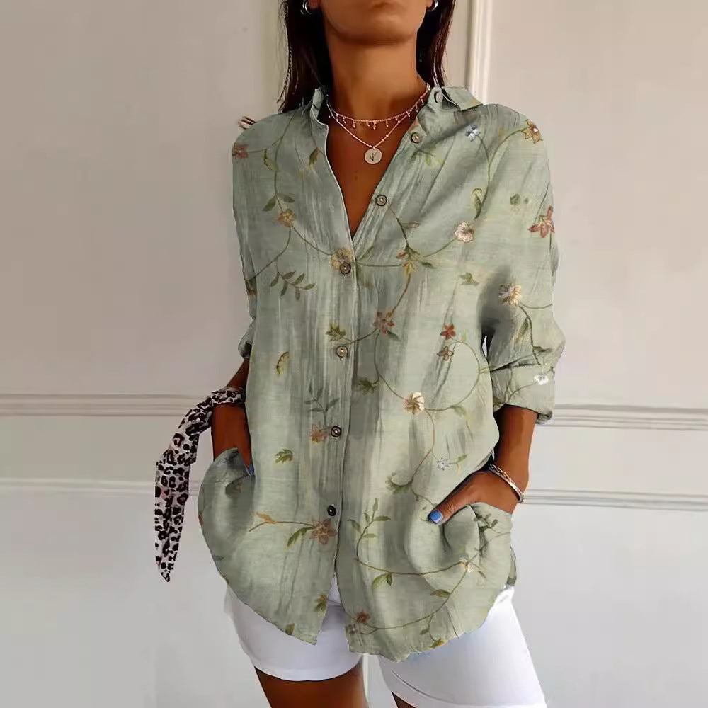 Damen-Langarmshirt im langen Schnitt mit Printmuster