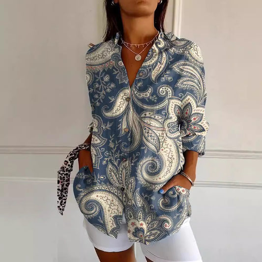 Damen-Langarmshirt im langen Schnitt mit Printmuster