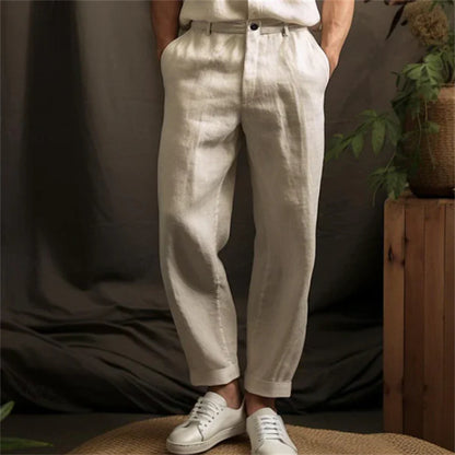 Men's Linen Solid Color Casual Light Outdoor Straight-leg Trousers