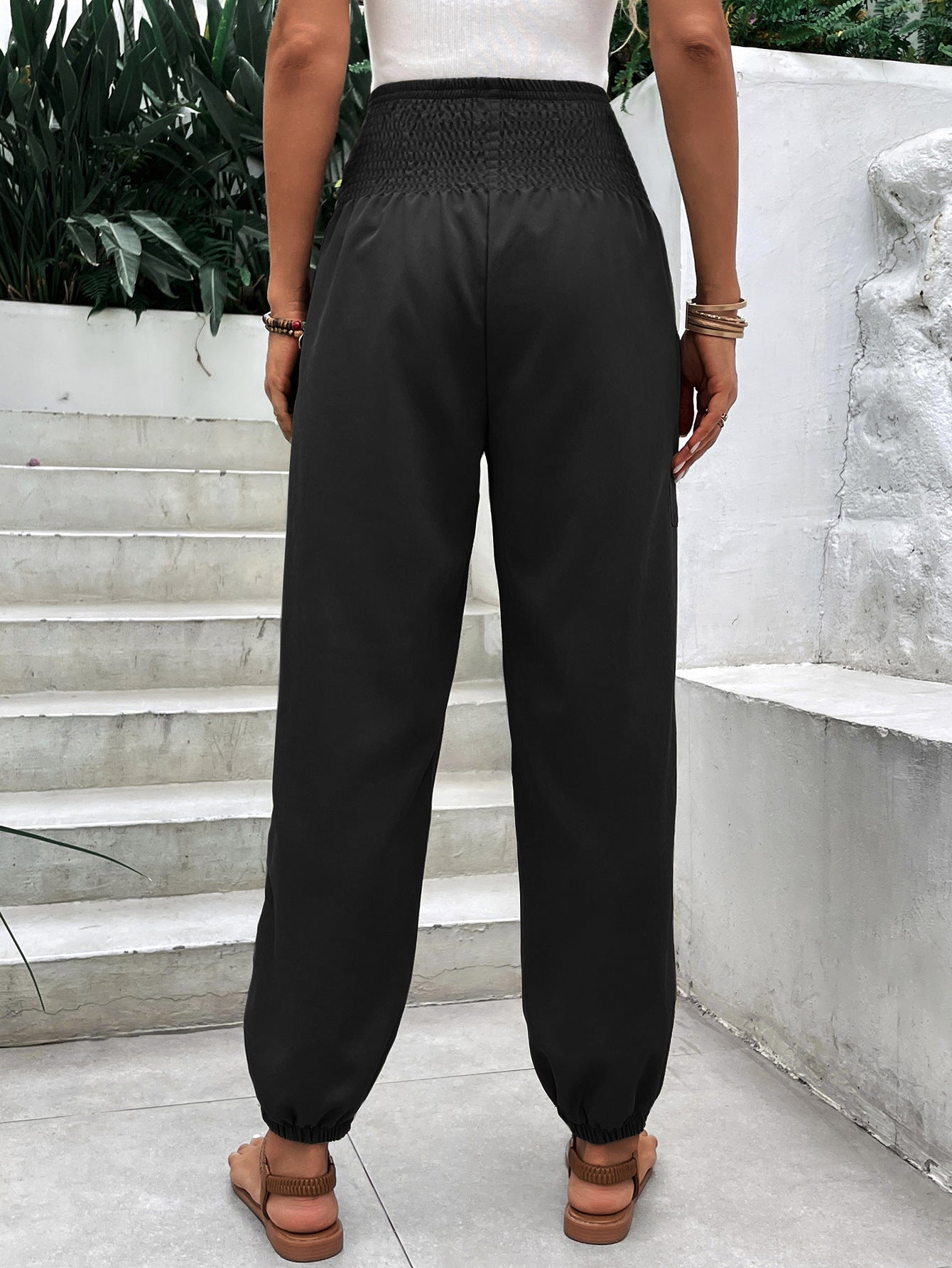 Pantalons élastiques taille haute en coton stretch