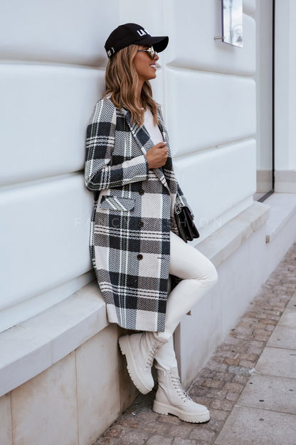 European Plaid Wool Coat